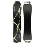 Ride Superpig Snowboard 2025 - A black snowboard with a green lightning bolt design on its top surface.