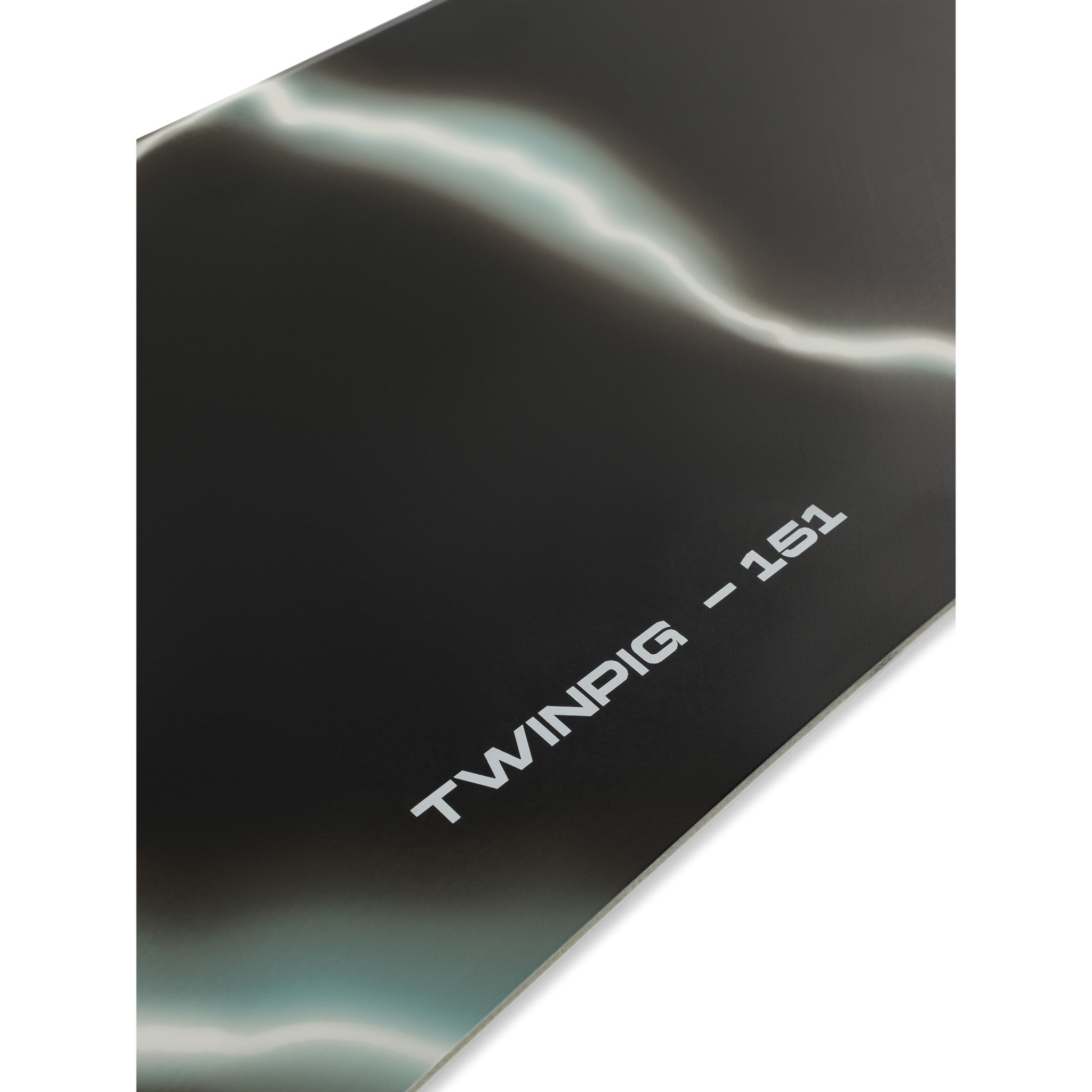 Ride Twinpig Snowboard - 2025 snowboard with a black base color and white lettering on top.