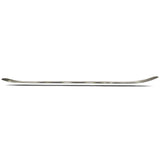 Ride Warpig Snowboard 2025 - A silver snowboard with a subtle black pattern on its top surface, viewed from the side at an angle.