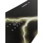 Ride Warpig Snowboard 2025 - A black snowboard with a white lightning bolt design on its top surface.