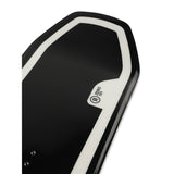 Ride Zero Snowboard 2025 - A black snowboard with a white outline of its shape and logo on top, featuring a dark gray background.