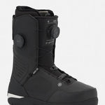 Black snowboard boots with BOA dial, ankle straps, and padded tongue