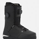 Black snowboard boots with BOA dial, ankle straps, and padded tongue