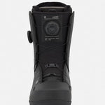 Black snowboard boots front view with BOA dial and double strap closure