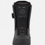 Black snowboard boots front view with BOA dial and double strap closure