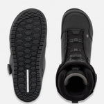 Snowboard boots outsole and interior opening view in black with deep tread