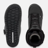 Snowboard boots outsole and interior opening view in black with deep tread