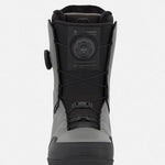 Black snowboard boots with BOA dial and padded collar for snowboarding