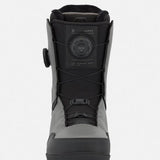 Black snowboard boots with BOA dial and padded collar for snowboarding