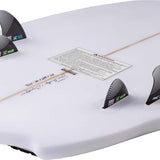 Ronix Flyweight Atlantik Wakesurf Board 2024 - White wakesurf board with black and blue accents on top, featuring a distinctive pattern of diagonal stripes.