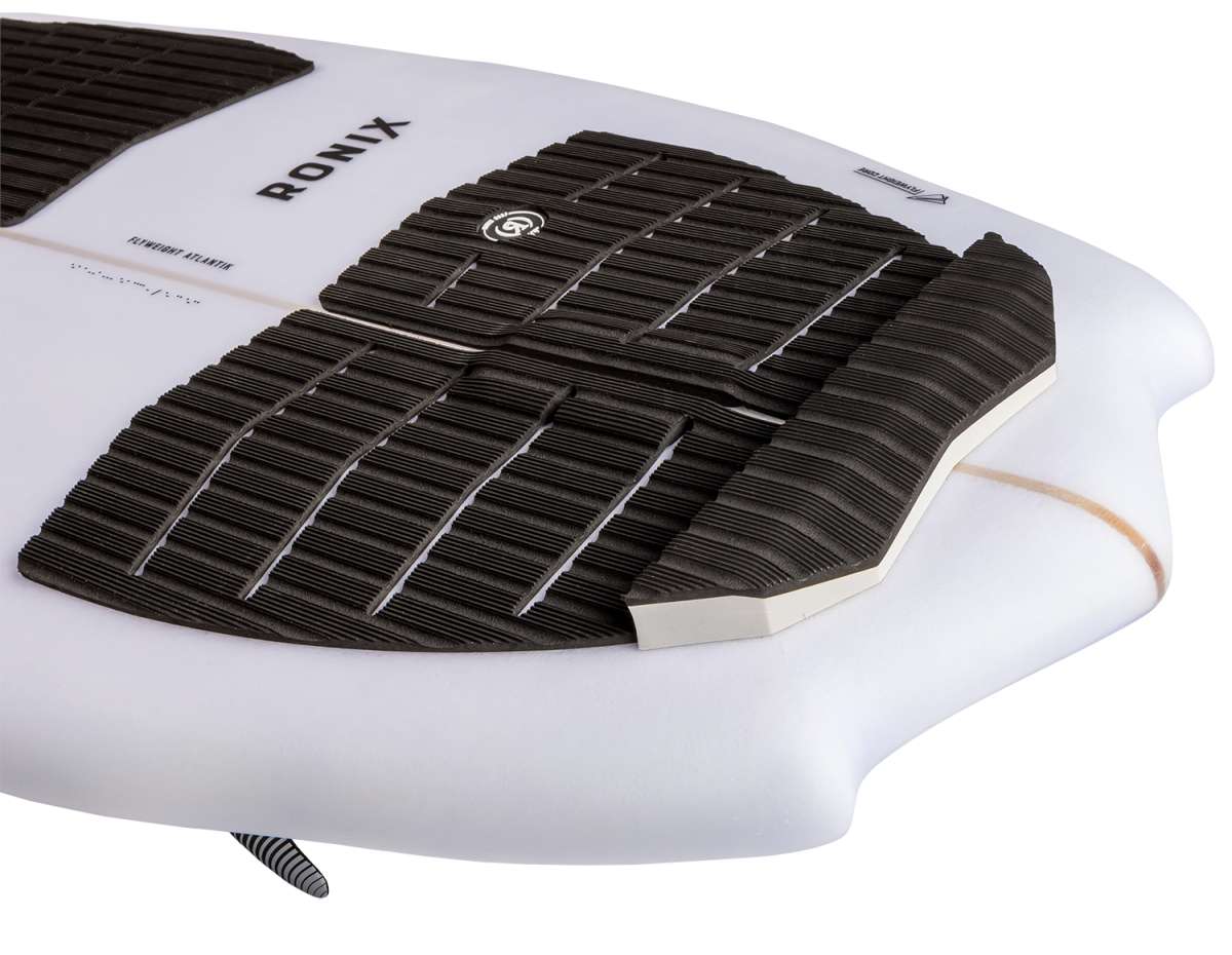 Ronix Flyweight Atlantik Wakesurf Board 2024 - White wakesurf board with black stripes on top and bottom edges.
