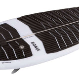 Ronix Flyweight Atlantik Wakesurf Board 2024 - A white wakesurf board with a black logo on the top right corner and a black fin at the bottom.