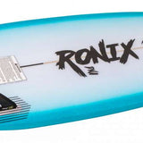 Ronix Flyweight Pro DNA Wakesurf Board 2024 - A blue and white wakesurf board with a black logo on top.