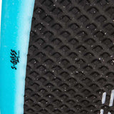 Ronix Flyweight Pro DNA Wakesurf Board 2024 - A blue and white wakesurf board with a diamond pattern on its bottom.