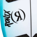 Ronix Flyweight Pro DNA Wakesurf Board 2024 - A blue and white wakesurf board with a black logo featuring a stylized "R" in the center.