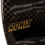 Ronix High Voltage Beaux Skimmer Wakesurf Board 2024 - A black wakesurf board with a white and gray checker pattern on top, featuring a distinctive "HV" logo in white at the center.
