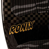 Ronix High Voltage Beaux Skimmer Wakesurf Board 2024 - A black wakesurf board with a white and gray checker pattern on top, featuring a distinctive "HV" logo in white at the center.