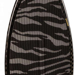 Ronix High Voltage Beaux Skimmer Wakesurf Board 2024 - A black wakesurf board with a white zebra-striped pattern on its top surface.