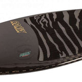 Ronix High Voltage Beaux Skimmer Wakesurf Board 2024 - A black wakesurf board with a zebra-striped pattern on its top surface.