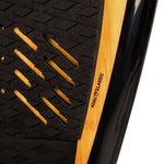 Ronix Koal Classic Fish Wakesurf Board 2024 - A black wakesurf board with a fish-shaped design and a wood grain pattern on its deck.