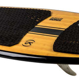 Ronix Koal Classic Fish Wakesurf Board 2024 - A light-colored board with a fish-shaped outline and black stripes on its side.