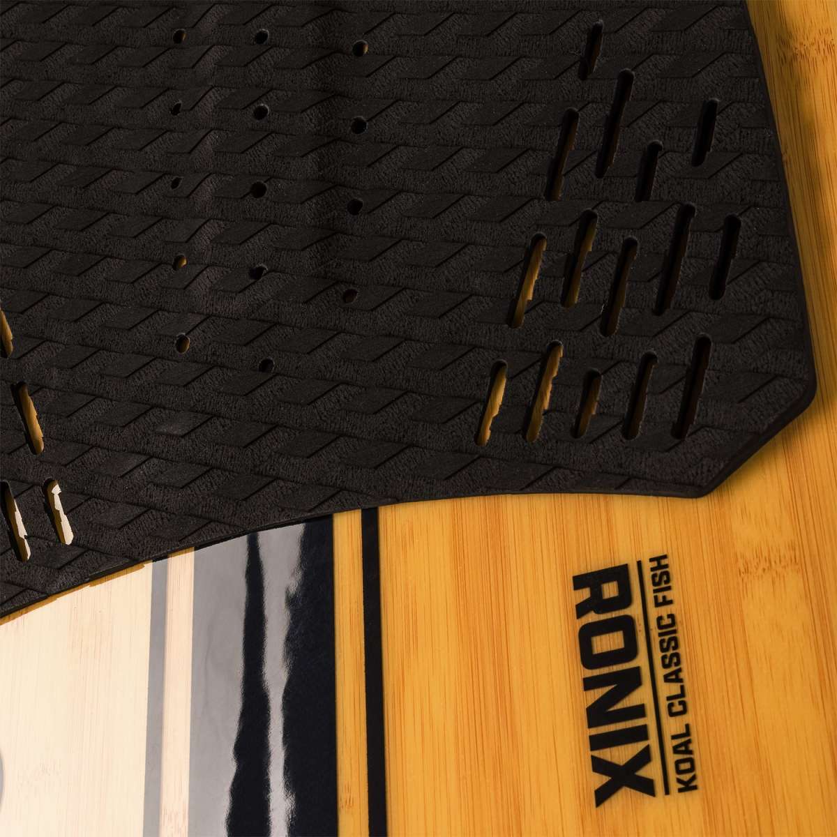 Ronix Koal Classic Fish Wakesurf Board 2024 - A light-colored wood grain board with a black logo on the top left side.