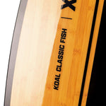 Ronix Koal Classic Fish Wakesurf Board 2024 - A light-colored wooden board with a fish-shaped outline and black lettering.