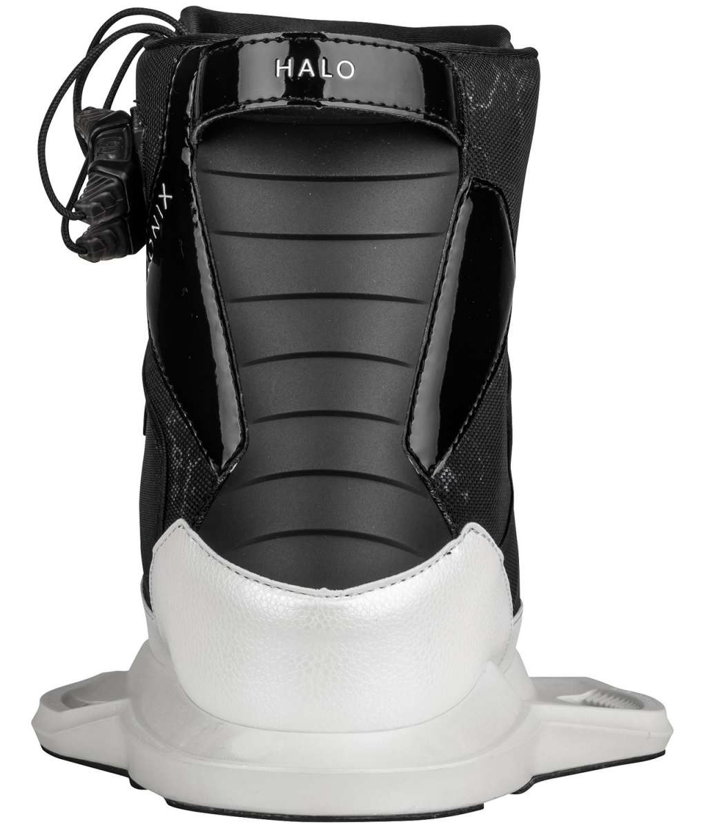 Ronix Ladies Halo Wake Boot 2024 - Black wake boot with white accents and a textured pattern on the heel.