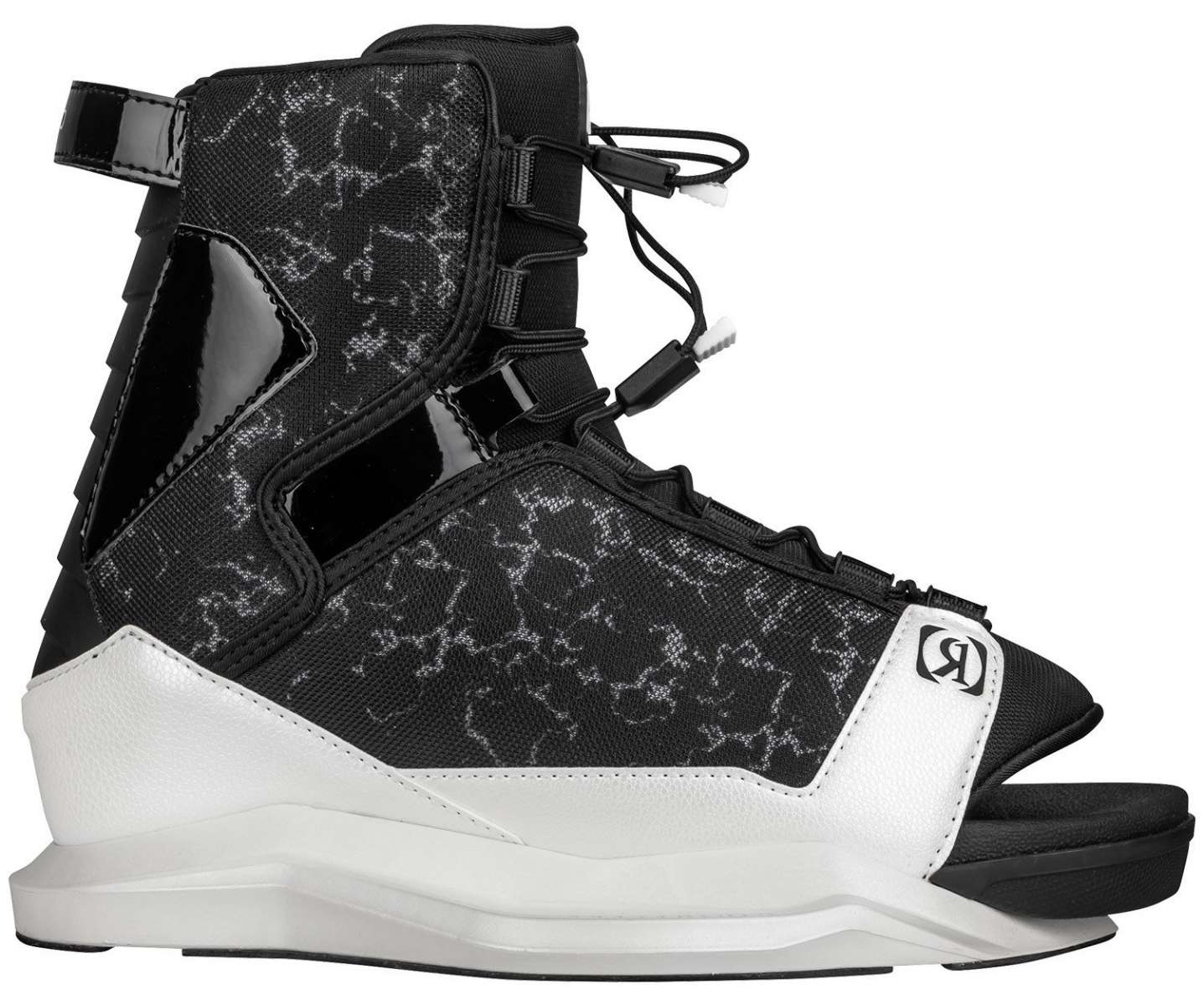 Ronix Ladies Halo Wake Boot 2024 - Black wake boot with a textured pattern on the upper and a white logo on the side.