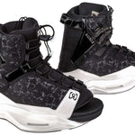 Ronix Ladies Halo Wake Boot 2024 - Black wakeboarding boots with a textured pattern on the upper and white accents around the toe area.