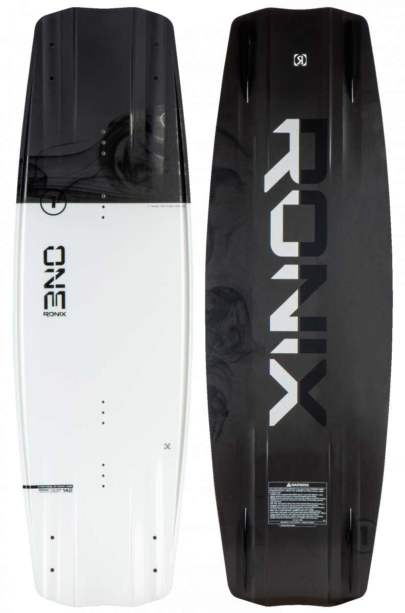 Ronix One Legacy Wakeboard 2024 - A white wakeboard with black accents and a subtle pattern of darker gray lines on its surface.