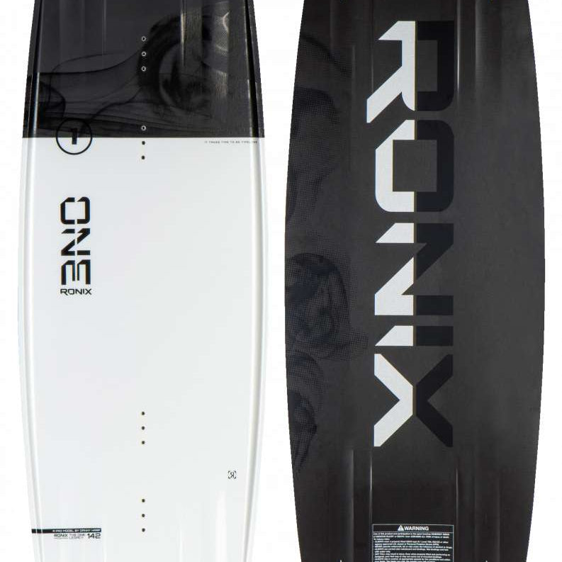 Ronix One Legacy Wakeboard 2024 - A white wakeboard with black accents and a subtle pattern of darker gray lines on its surface.