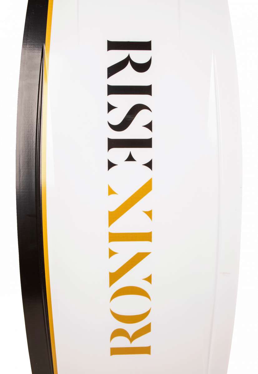 Ronix Ladies Rise Wakeboard 2024 - White wakeboard with a black and yellow logo on top.