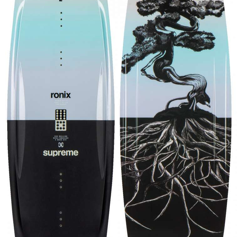 Ronix Supreme Wakeboard - A black wakeboard with a white logo on top.