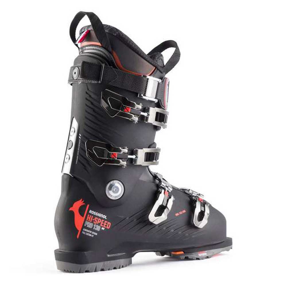 Rossignol Hi-Speed Pro Carbon 130 Ski Boots 2024 - Black ski boots with silver buckles and straps.