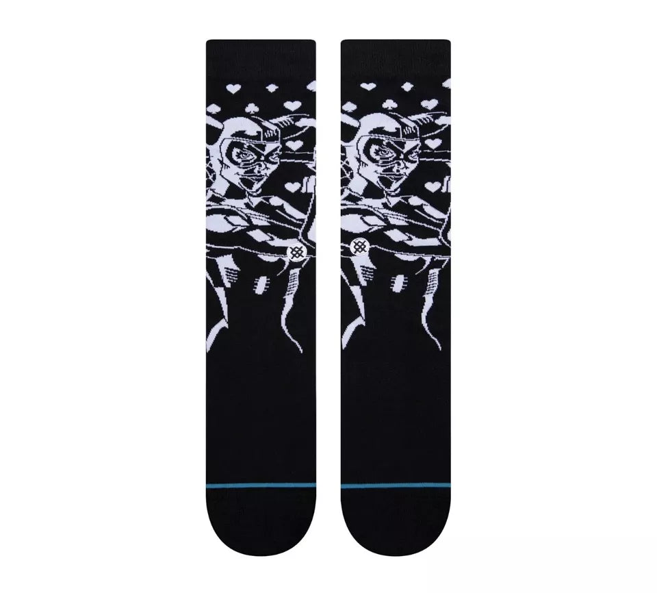 QUINN CREW C SOCK 2022 - Black crew socks with a white graphic of Quinn from the band Tool on the top portion.