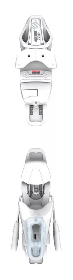 V-SHAPE V2 / SLR PRO 10 2022 - White bindings with silver hardware and a textured plastic base.