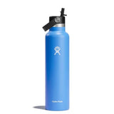 Hydro Flask 24oz Standard With Straw Lid - A blue water bottle with a black straw lid and white logo on the front.
