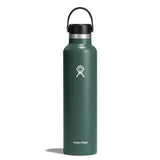 Hydro Flask 24oz Standard Mouth Water Bottle - A dark green water bottle with a black lid and handle, featuring a white logo on its side.