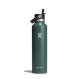 Hydro Flask 24oz Standard With Straw Lid - A dark-colored water bottle with a straw lid and handle on the side, featuring a logo in white at the center of the bottle.