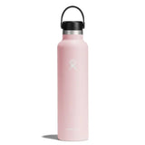 Hydro Flask 24oz Standard Mouth Water Bottle - A light-colored water bottle with a black lid and handle, featuring a white logo on its side.