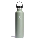 Hydro Flask 24oz Standard Mouth Water Bottle - A sage green water bottle with a black lid and white logo.
