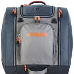 Athalon Pro's Choice Boot Bag / Backpack - A gray backpack with a zippered front pocket and two side pockets, featuring an orange zipper pull on the top handle.