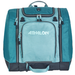 Athalon Pro's Choice Boot Bag/Backpack - A large, light blue boot bag with a zippered front pocket and two side pockets, featuring black trim and zippers.