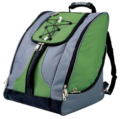 Athalon Everything Boot Bag/Backpack - A green backpack with a black handle and zipper, featuring a gray panel on the front.