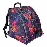 Athalon Everything Boot Bag/Backpack - A black backpack with a colorful, abstract pattern of pink, orange, and purple shapes resembling flowers or leaves.