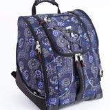 Athalon Everything Boot Bag/Backpack - A blue backpack with a white floral pattern and black trim, featuring two zippered pockets on the front.