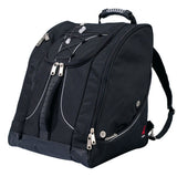 Athalon Everything Boot Bag / Backpack - A black backpack with a zippered front pocket and two side pockets, featuring a handle on top and adjustable straps.