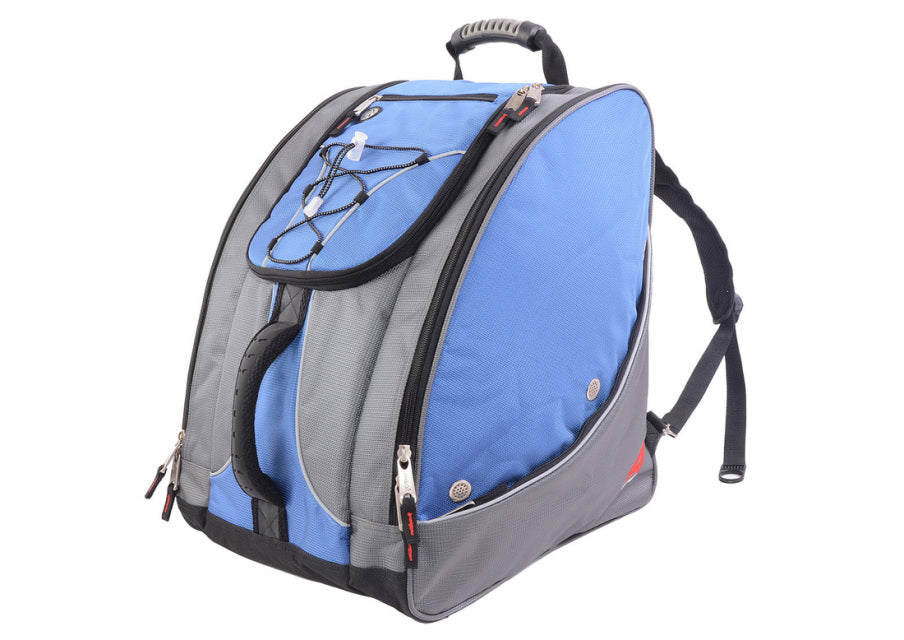 Athalon Everything Boot Bag/Backpack - A blue backpack with a zippered front pocket and two black straps on top.
