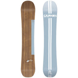 Salomon Asmo Snowboard 2020 - A light blue snowboard with a white stripe down the middle and a logo on the top right corner.